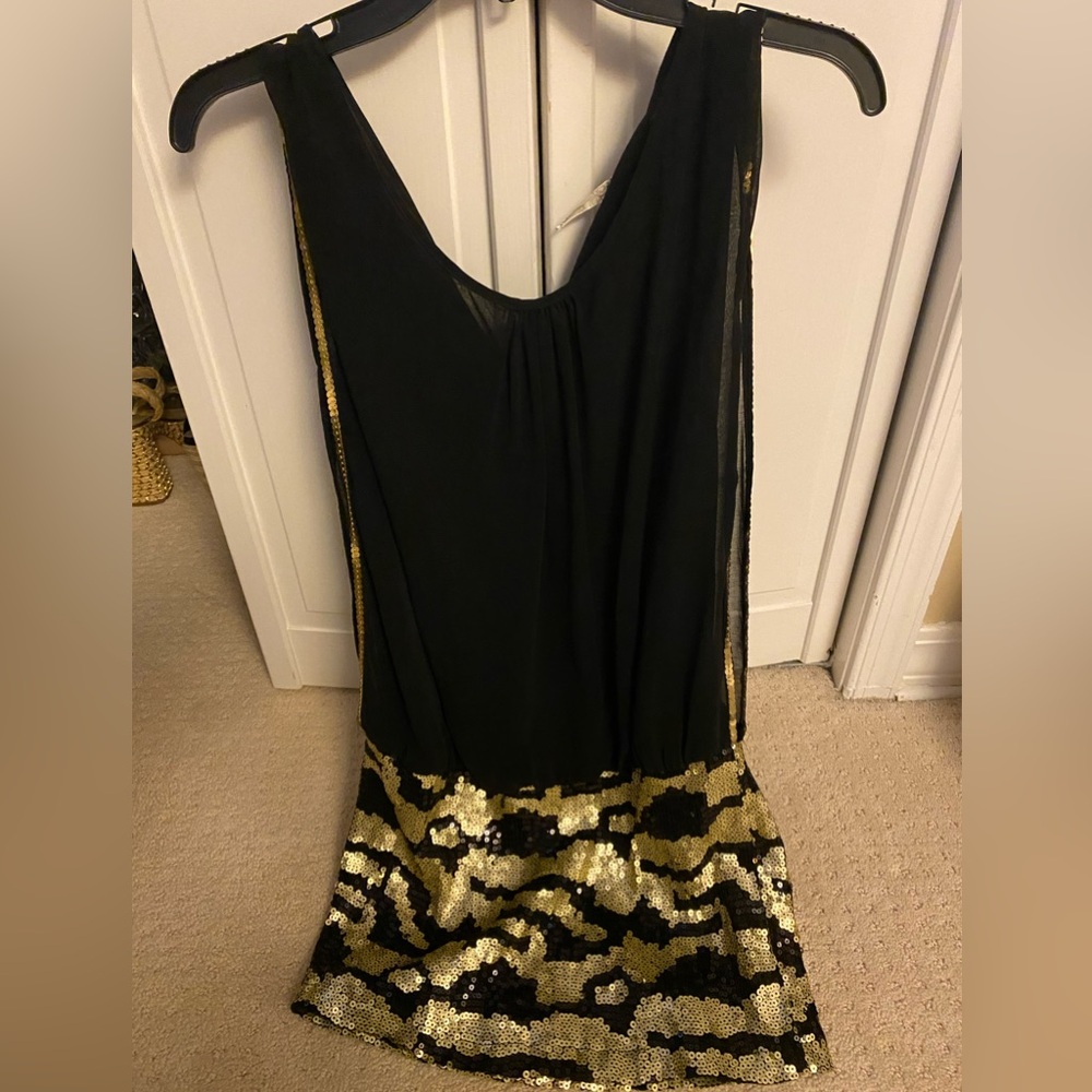 Entro black dress with gold sequin fitted bottom